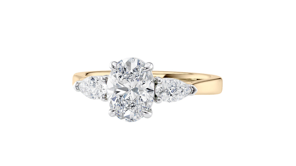 Oval & Pear Cut 3 Stone Diamond Engagement Ring