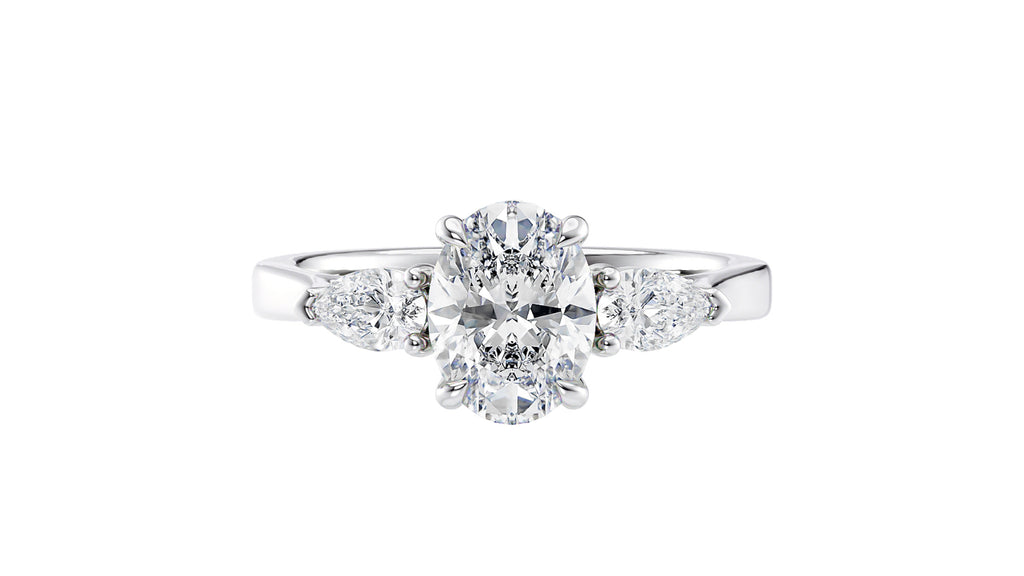 Oval & Pear Cut 3 Stone Diamond Engagement Ring