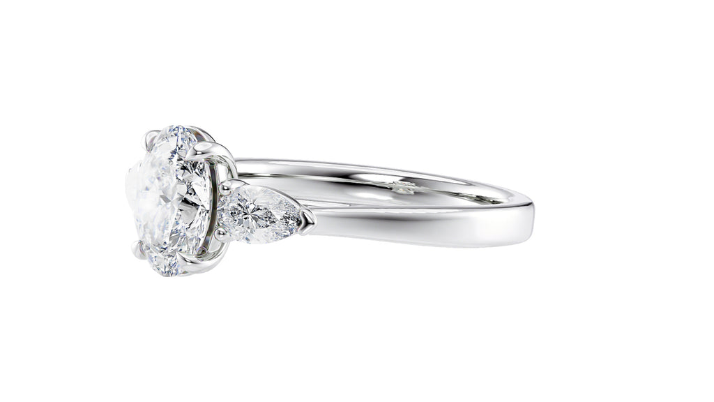 Oval & Pear Cut 3 Stone Diamond Engagement Ring