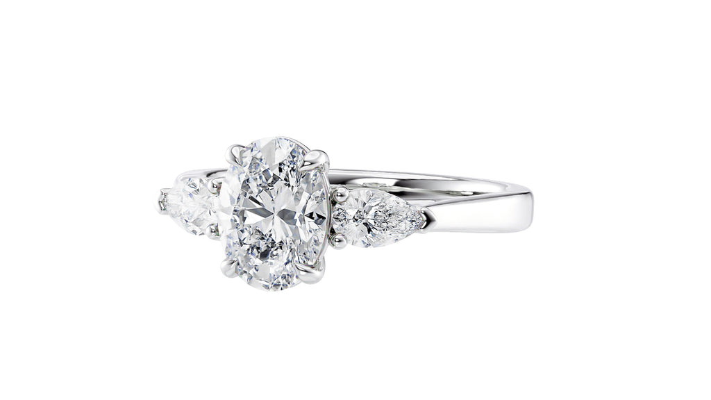 Oval & Pear Cut 3 Stone Diamond Engagement Ring