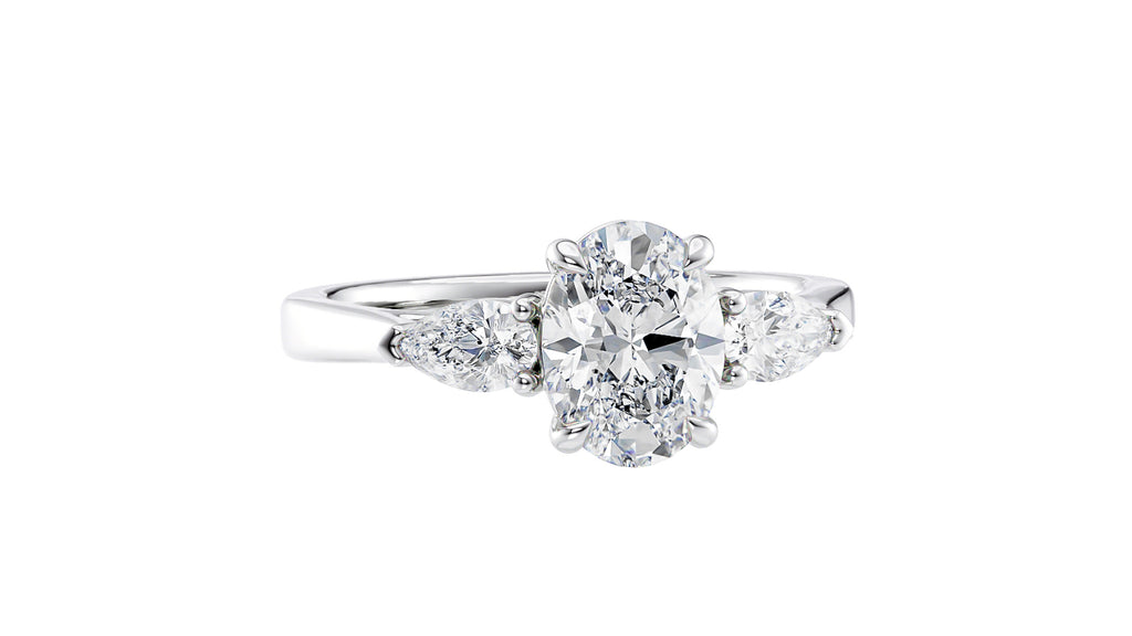 Oval & Pear Cut 3 Stone Diamond Engagement Ring
