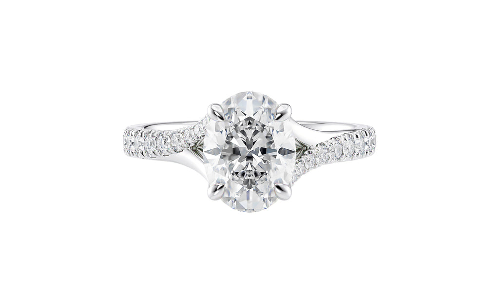 Oval Solitaire Half Set Split Diamond Band Engagement Ring