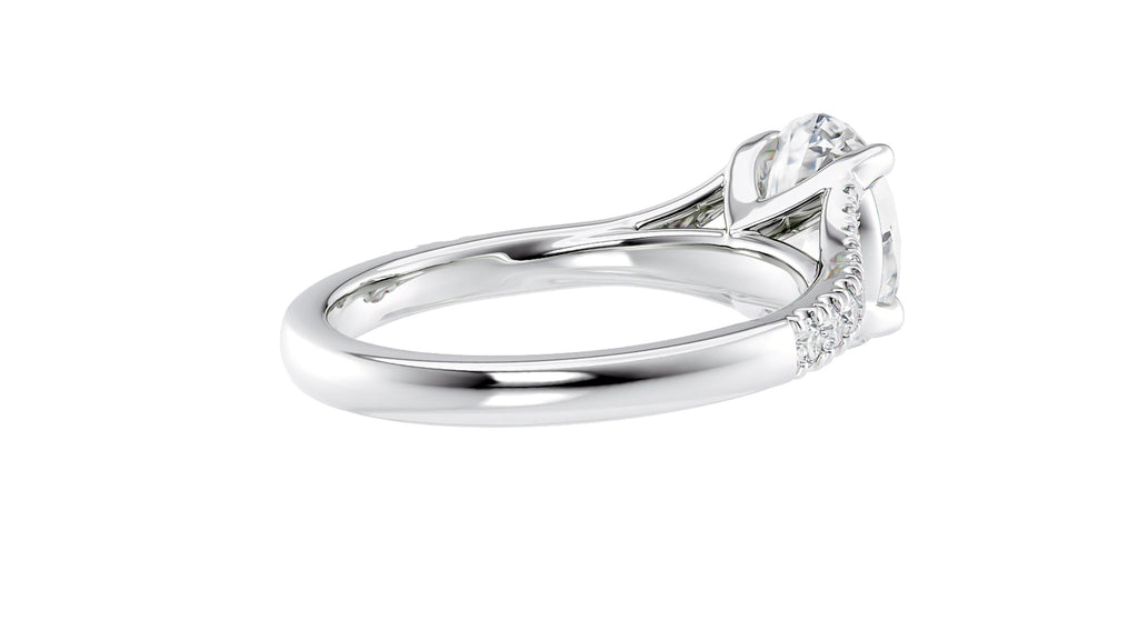 Oval Solitaire Half Set Split Diamond Band Engagement Ring