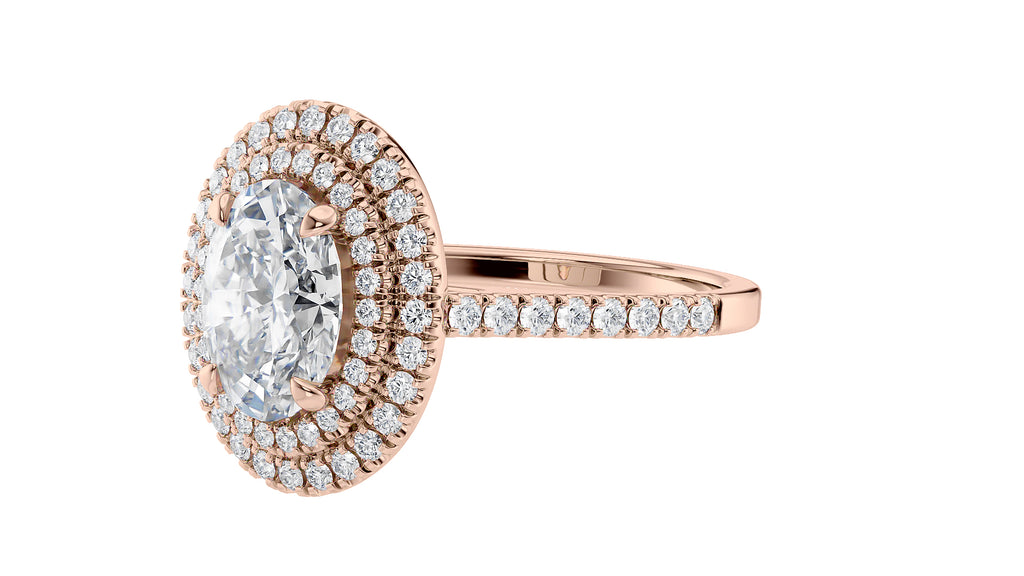 Oval Double Halo Diamond Band Engagement Ring
