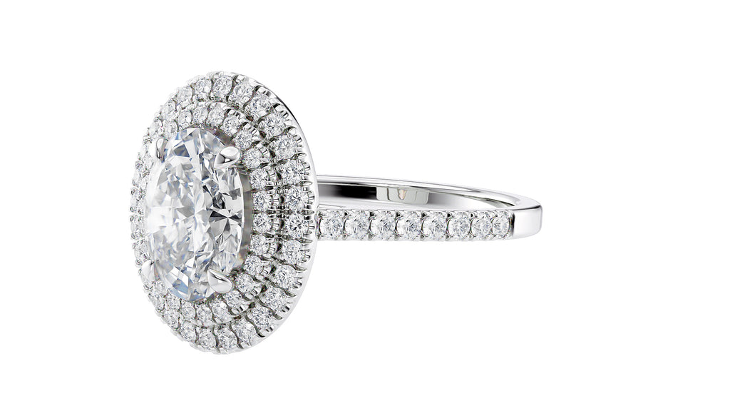 Oval Double Halo Diamond Band Engagement Ring