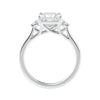 3 stone princess cut diamond engagement ring in white gold side view.