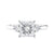 3 stone princess cut diamond engagement ring in white gold front view.