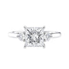 3 stone princess cut diamond engagement ring in white gold front view.
