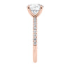 Solitaire diamond engagement ring with diamond band 18ct rose gold end view.
