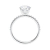 Solitaire diamond engagement ring with diamond band white gold side view.