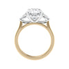 3 stone oval and pear diamond engagement ring gold side view.