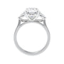 3 stone oval and pear diamond engagement ring white gold side view.