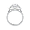 3 stone oval and pear diamond engagement ring white gold side view.