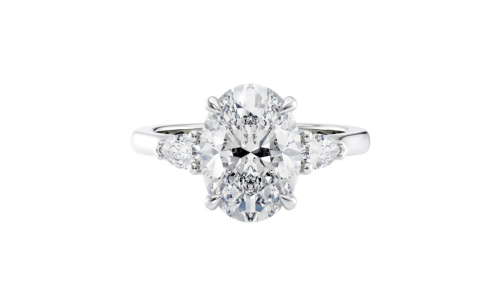 Oval & Pear 3 Stone Diamond Engagement Ring