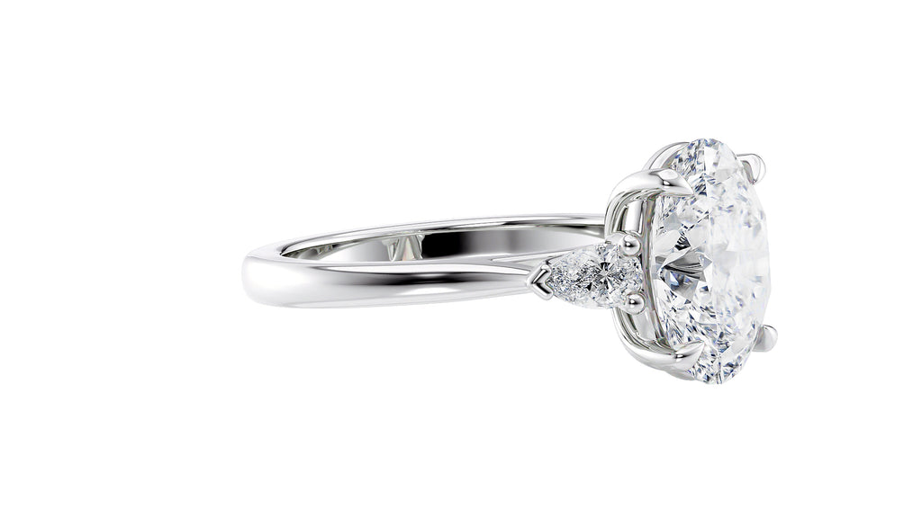 Oval & Pear 3 Stone Diamond Engagement Ring