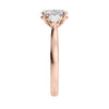 Lab grown diamond oval 3 stone with pear cut sides 18ct rose gold end view.