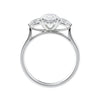 Lab grown diamond oval 3 stone with pear cut sides white gold side view.