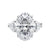 Lab grown diamond 3 stone engagement ring oval and heart cut white gold front view.