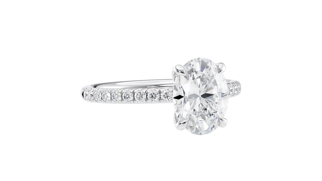 Oval Solitaire Slim Diamond Band Engagement Ring