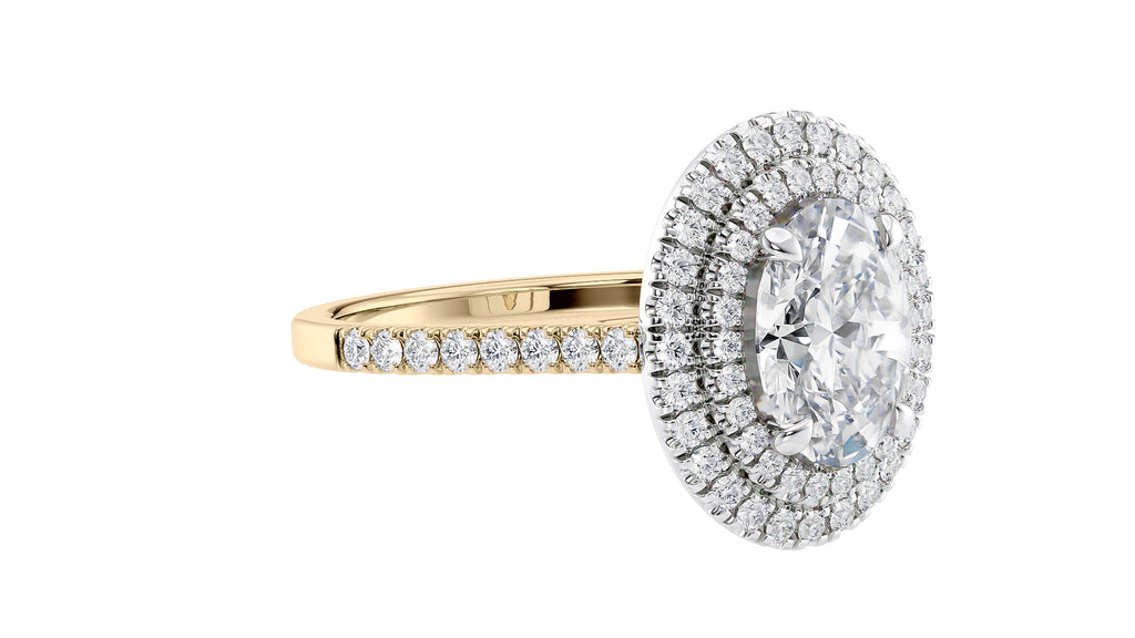 Oval Double Halo Diamond Band Engagement Ring