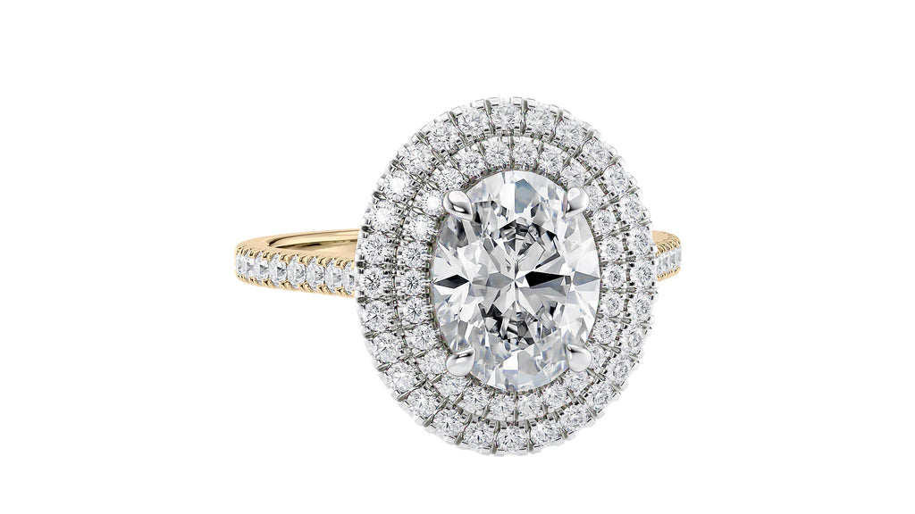 Oval Double Halo Diamond Band Engagement Ring