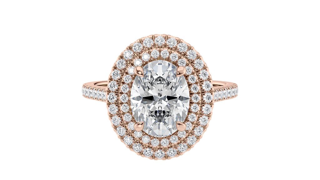 Oval Double Halo Diamond Band Engagement Ring