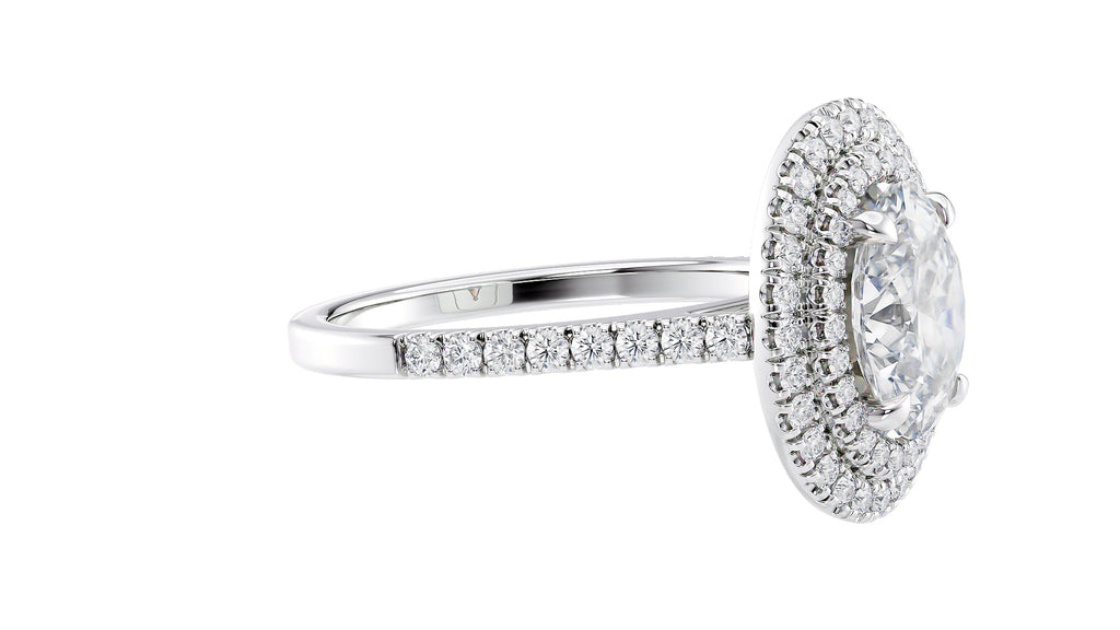 Oval Double Halo Diamond Band Engagement Ring