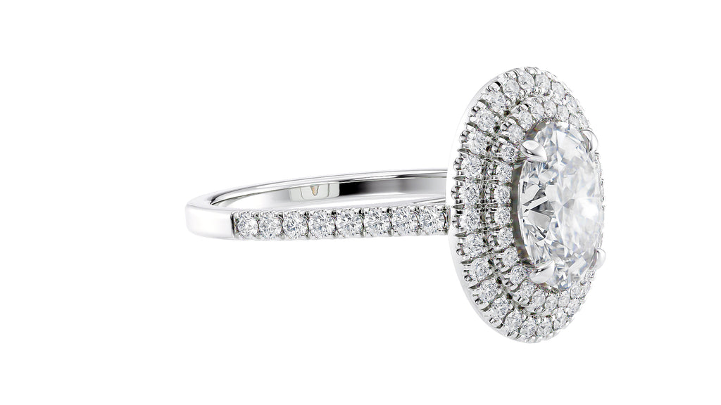 Oval Double Halo Diamond Band Engagement Ring