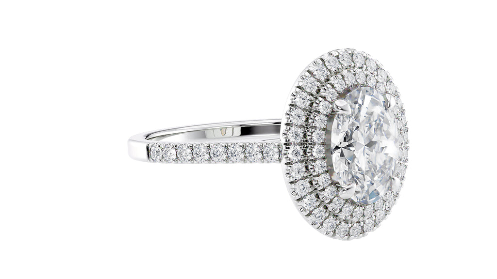 Oval Double Halo Diamond Band Engagement Ring