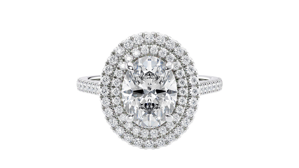 Oval Double Halo Diamond Band Engagement Ring