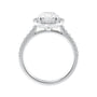 Oval halo classic diamond engagement ring white gold side view.