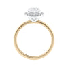 Lab grown diamond halo engagement ring with slim band 18ct gold side view.