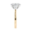 Oval Lab grown diamond three stone engagement ring with pear cut accent stones 18ct gold end view.