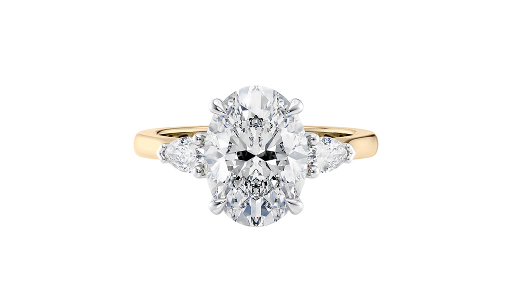 Oval & Pear 3 Stone Diamond Engagement Ring