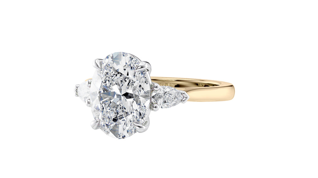 Oval & Pear 3 Stone Diamond Engagement Ring