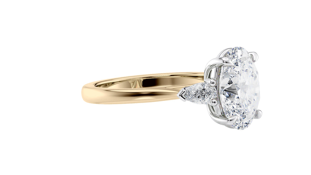 Oval & Pear 3 Stone Diamond Engagement Ring
