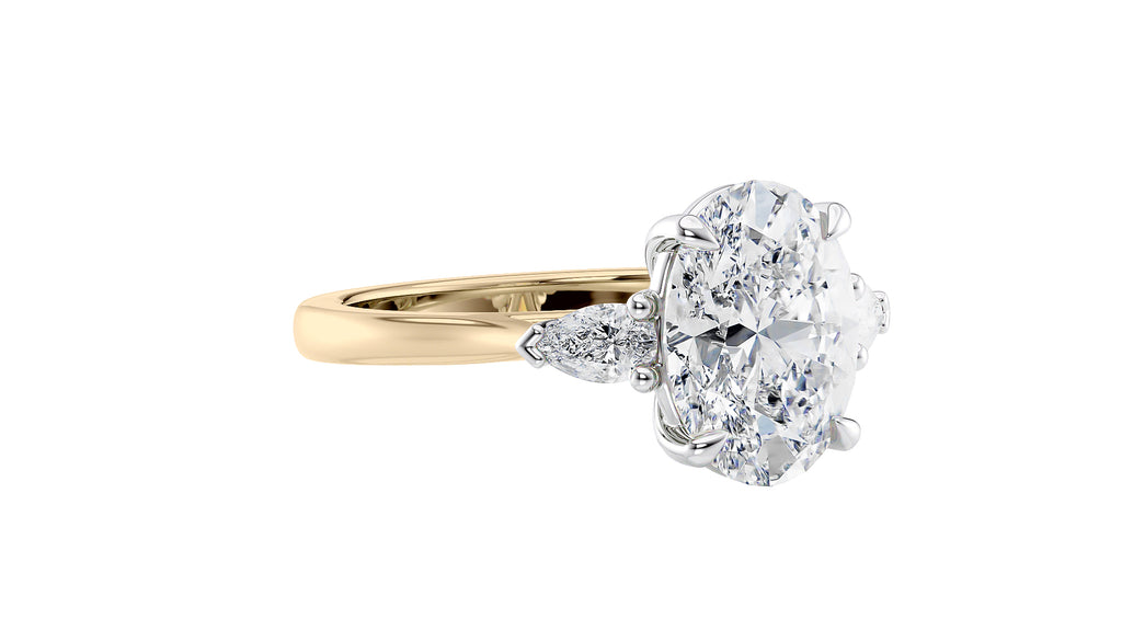 Oval & Pear 3 Stone Diamond Engagement Ring