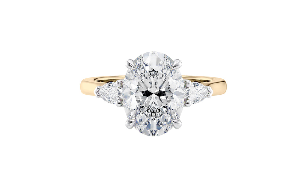 Oval & Pear 3 Stone Diamond Engagement Ring