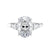 Oval Lab grown diamond three stone engagement ring with pear cut accent stones platinum front view.