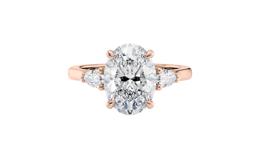 Oval & Pear 3 Stone Diamond Engagement Ring