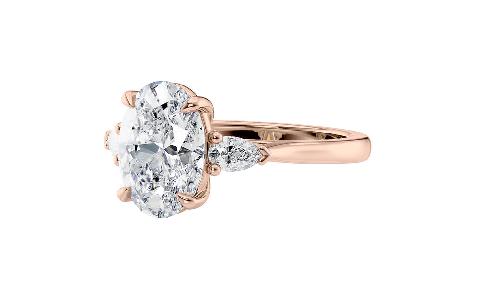 Oval & Pear 3 Stone Diamond Engagement Ring