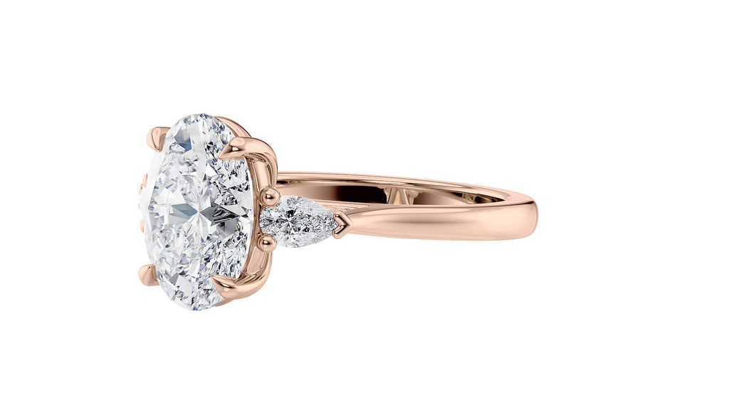 Oval & Pear 3 Stone Diamond Engagement Ring