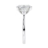 Oval Lab grown diamond three stone engagement ring with pear cut accent stones 18ct white gold end view.