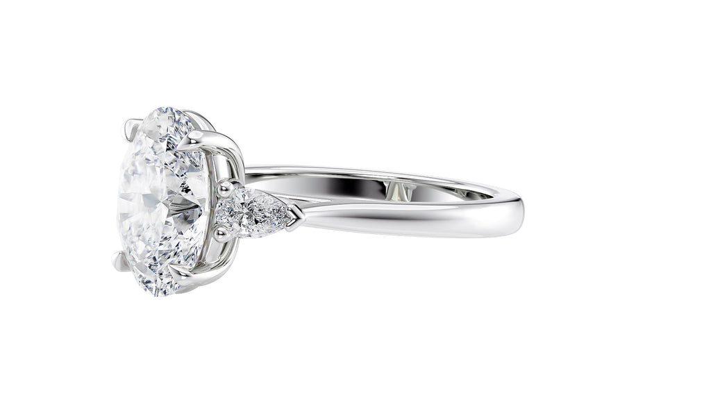 Oval & Pear 3 Stone Diamond Engagement Ring