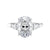 Oval Lab grown diamond three stone engagement ring with pear cut accent stones 18ct white gold front view.