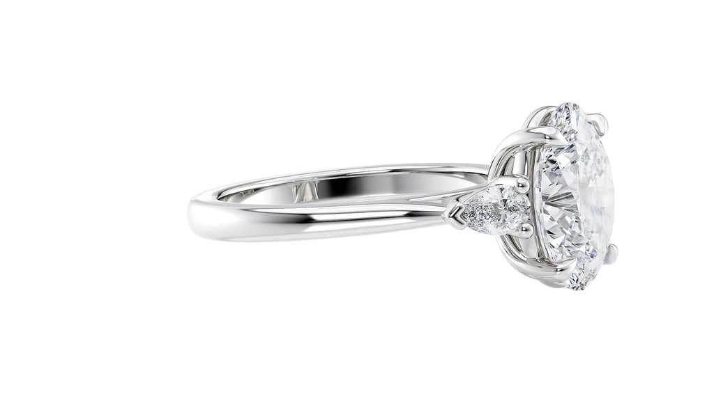 Oval & Pear 3 Stone Diamond Engagement Ring