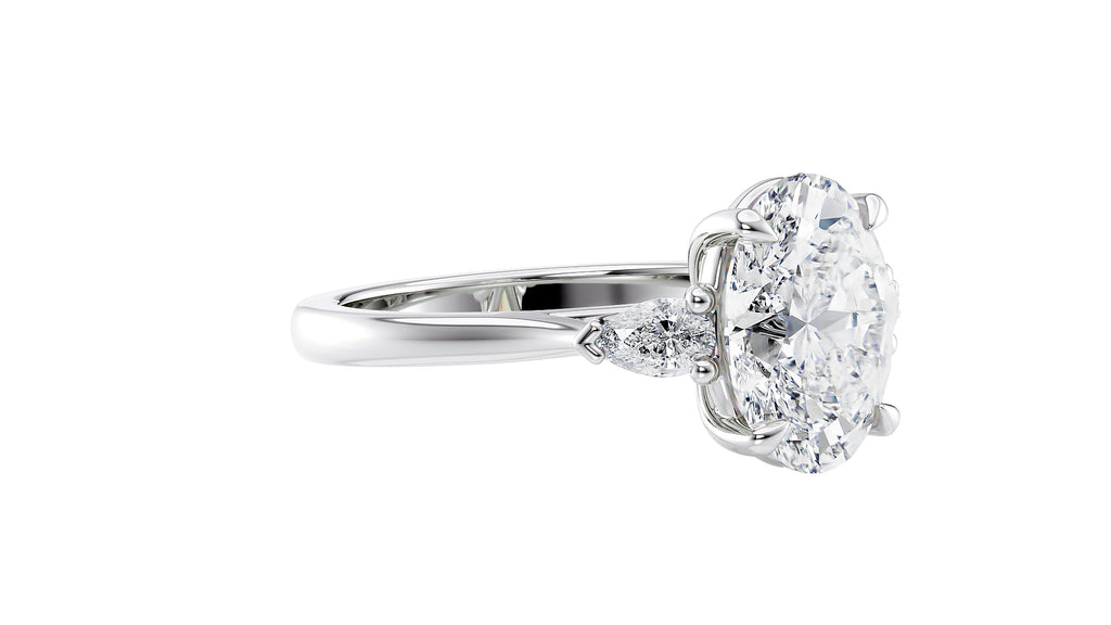 Oval & Pear 3 Stone Diamond Engagement Ring
