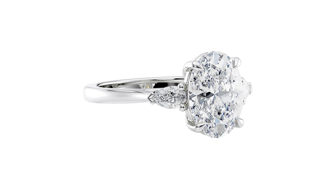 Oval & Pear 3 Stone Diamond Engagement Ring