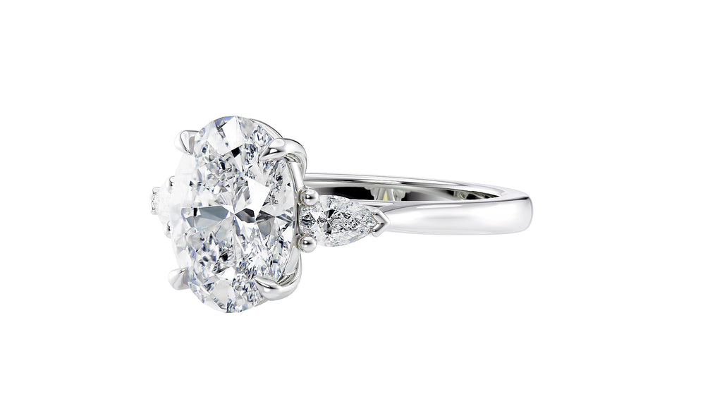 Oval & Pear 3 Stone Diamond Engagement Ring
