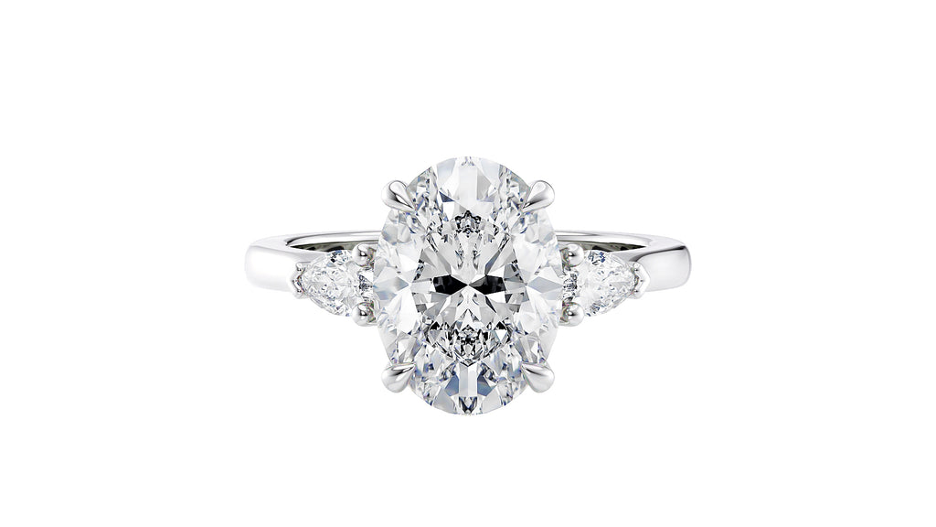 Oval & Pear 3 Stone Diamond Engagement Ring